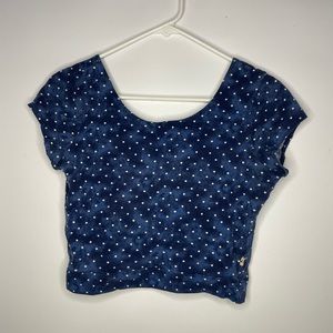 🔥 Hollister Blue and White Polka Dot Crop Top with Open Back